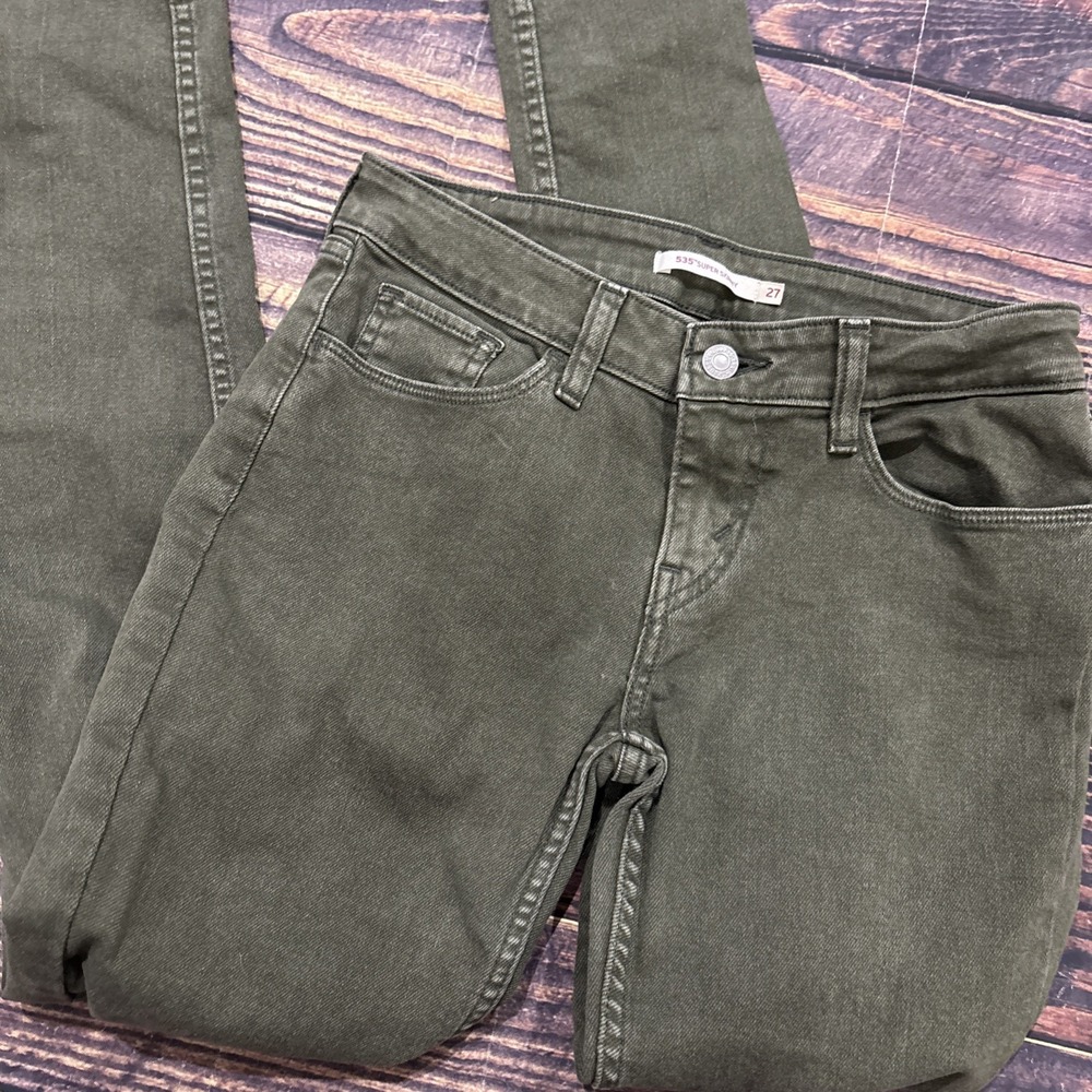Levis Womens 535 Super Skinny Jeans Olive Distressed Stretch Low Rise Denim 27